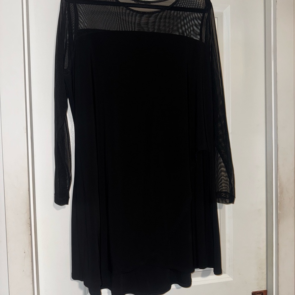 Sympli Elegant Black Mesh Sleeve Dress